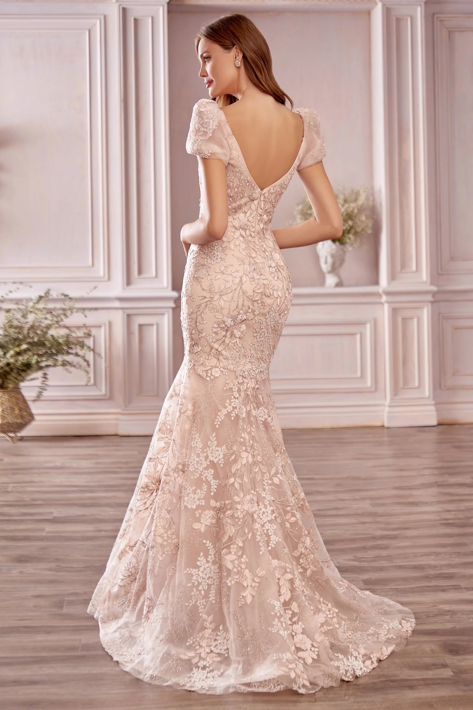 A1025 - Blossom Lace Puff Sleeve Gown - Andrea & Leo Couture