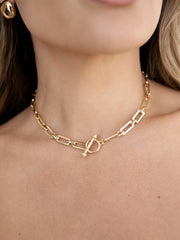 Golden Flat Rectangle Chain Necklace