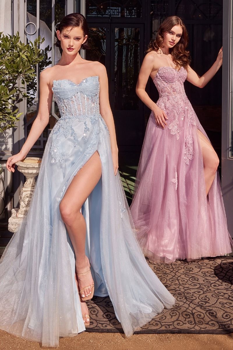 A1378 - STRAPLESS LAYERED TULLE BALL GOWN - LIGHT BLUE