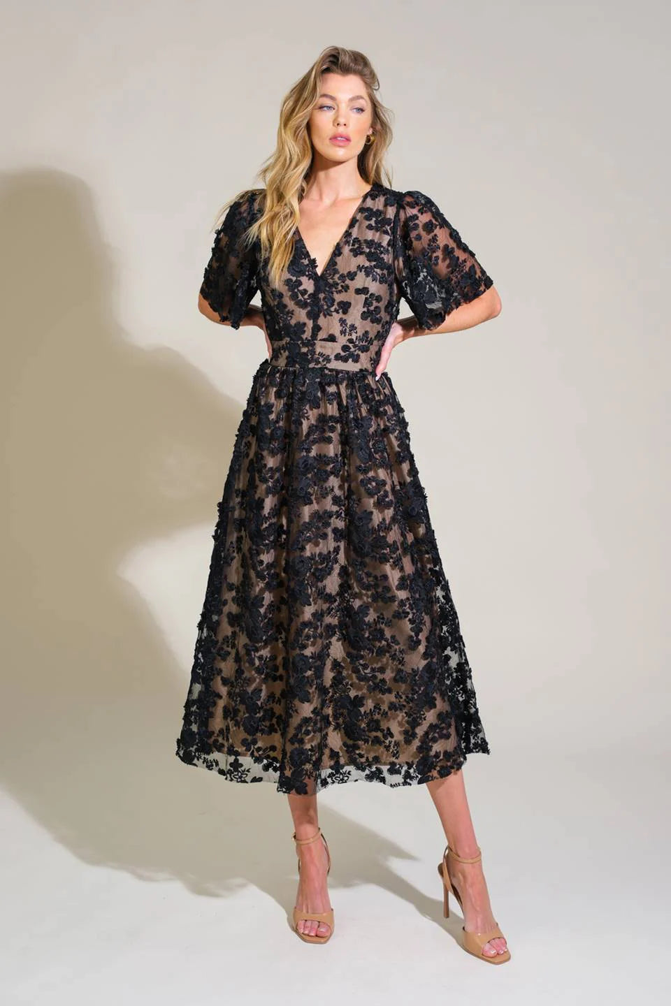 RETURN SOMEDAY WOVEN LACE MIDI DRESS