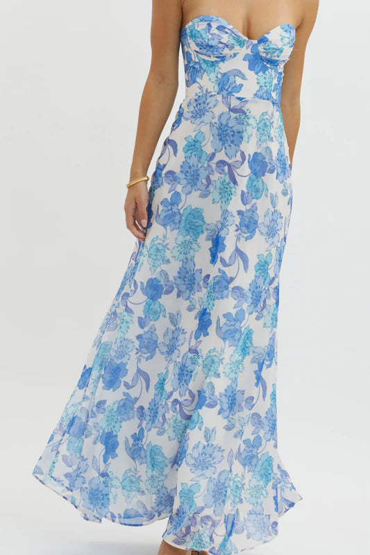 Lola Maxi Dress- Blue Floral