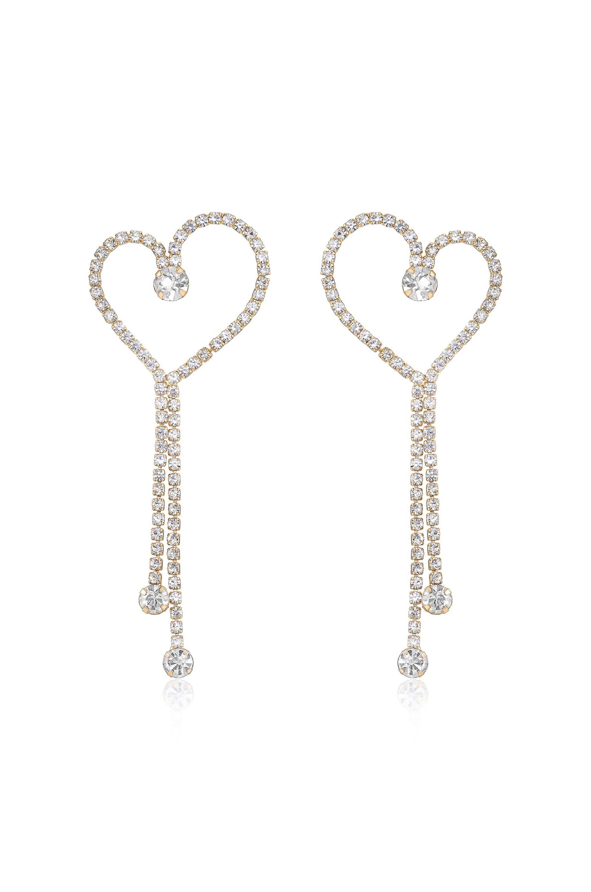 Crystal Heart Linear Drop Earrings