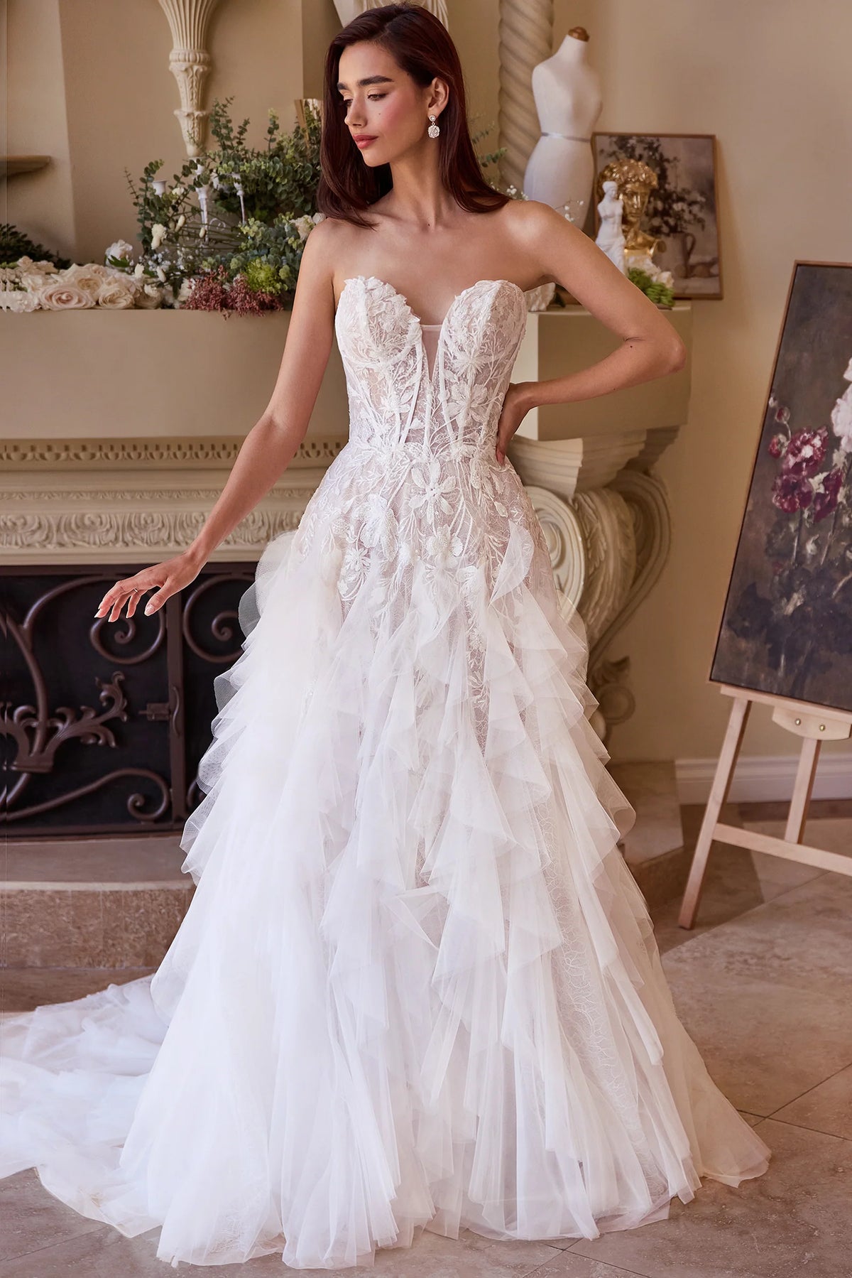 WL016 - Strapless Drop Waist Cascading Wedding Dress - Andrea & Leo