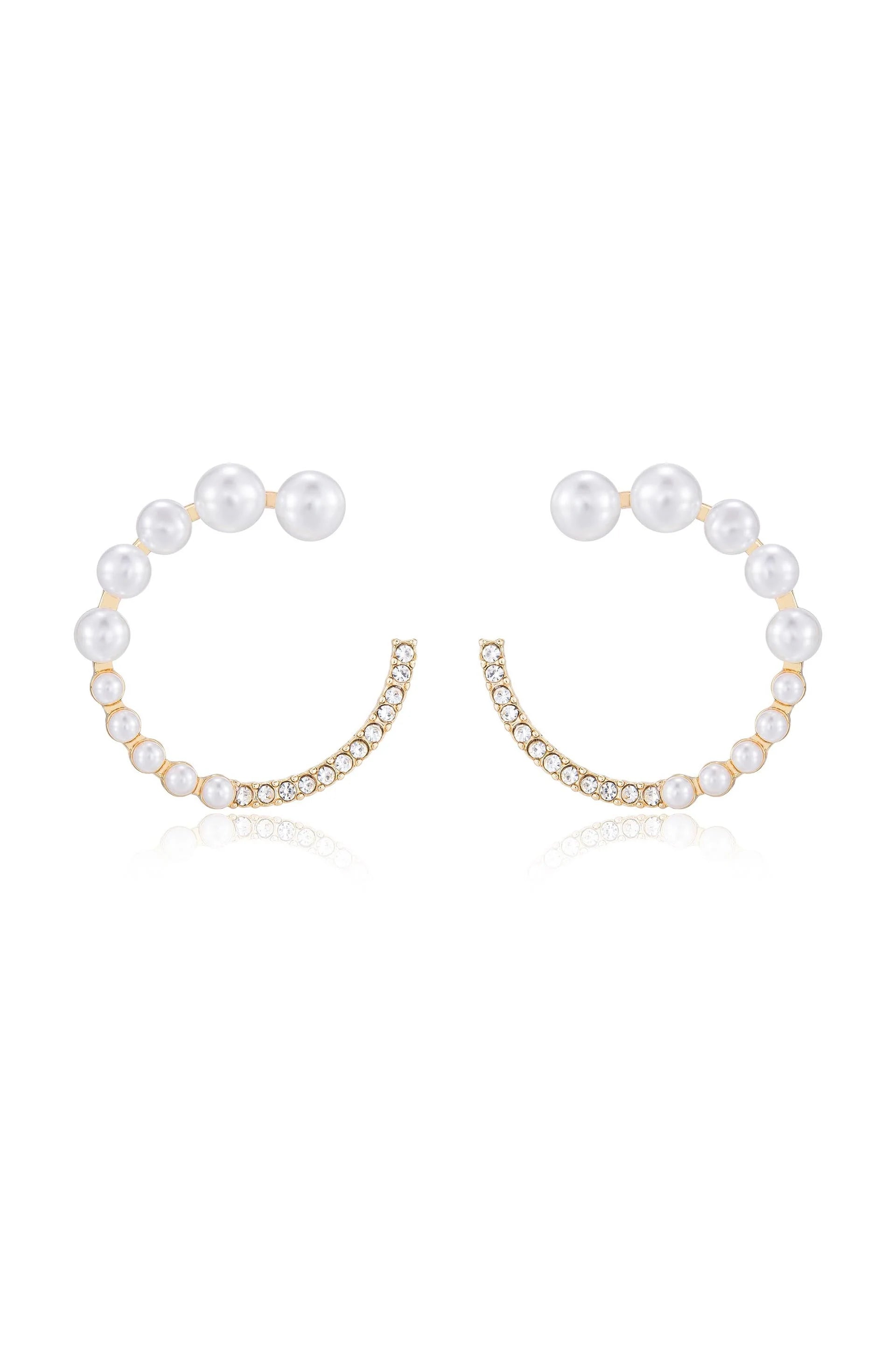 Chic Pearl And Crystal Open Circle Earrings