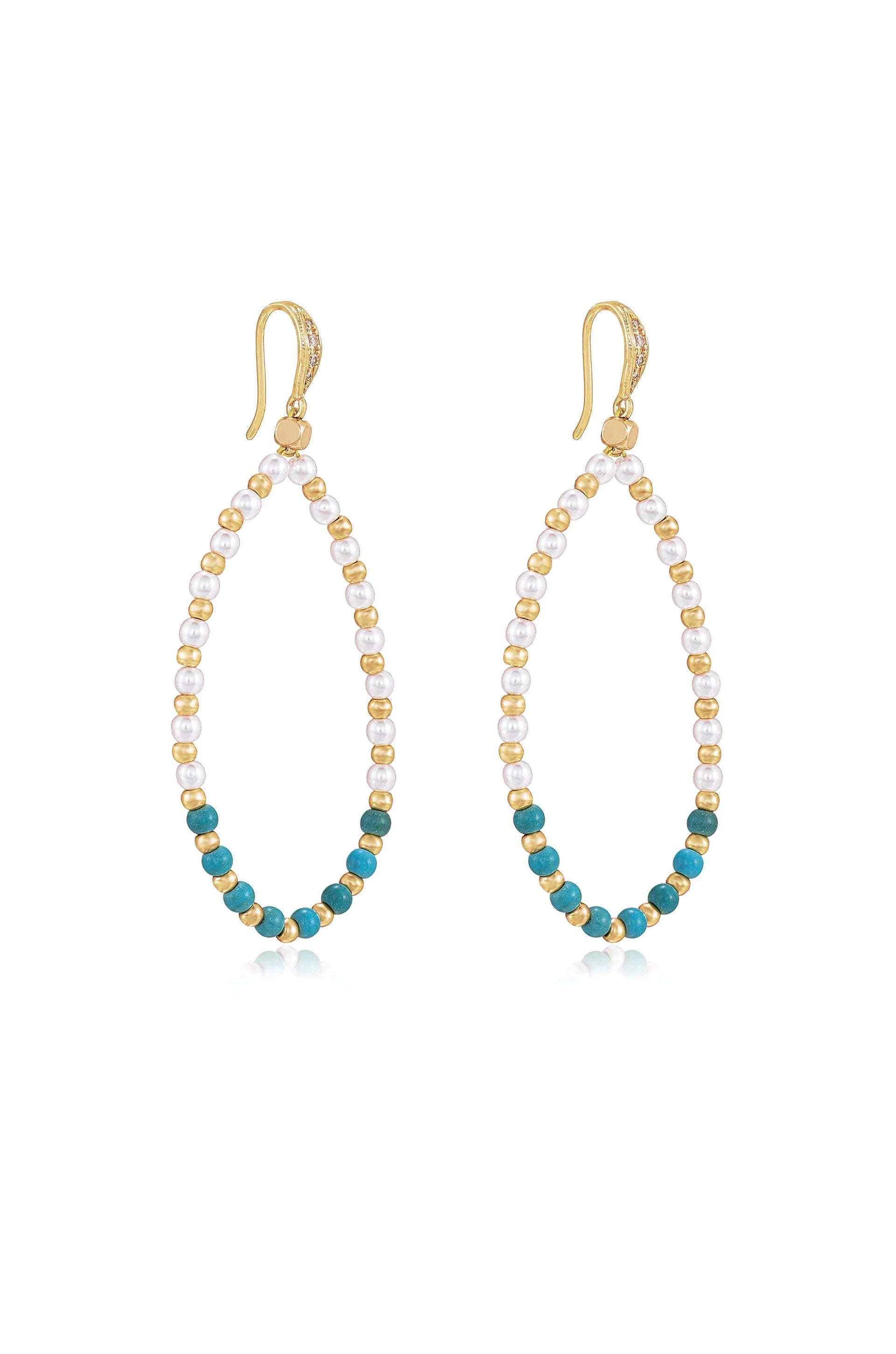 Turquoise and Pearl Teardrop Earrings