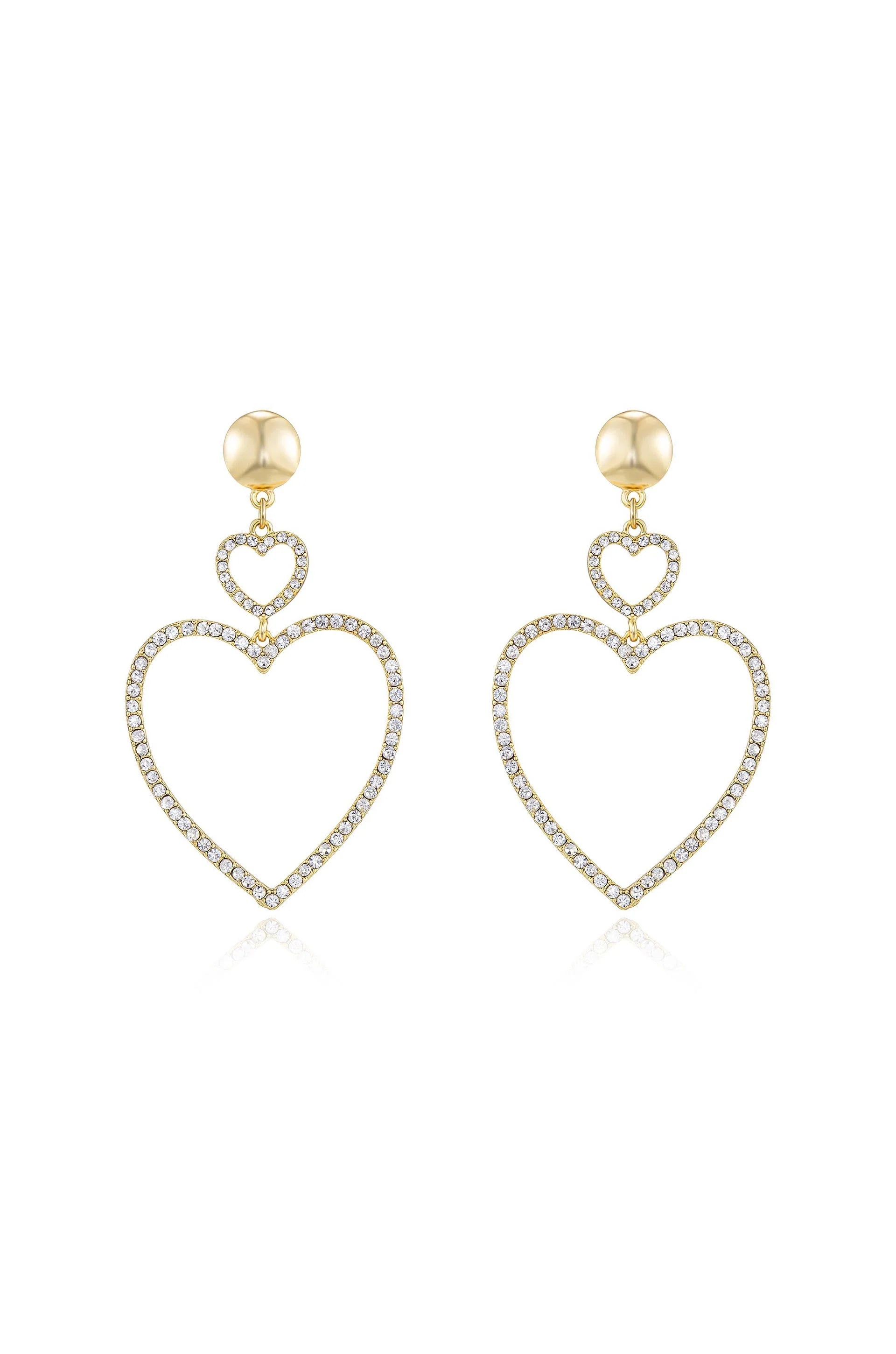 Double Heart Crystal Drop Earrings