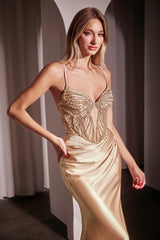 Phoenix Gown - Crystal-Embellished Satin Fitted Dress