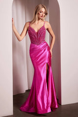 Nevada Gown - Pearl-Embellished Stretch Satin Glimmering Gown