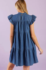 MATCH MY ENERGY WOVEN CHAMBRAY MINI DRESS