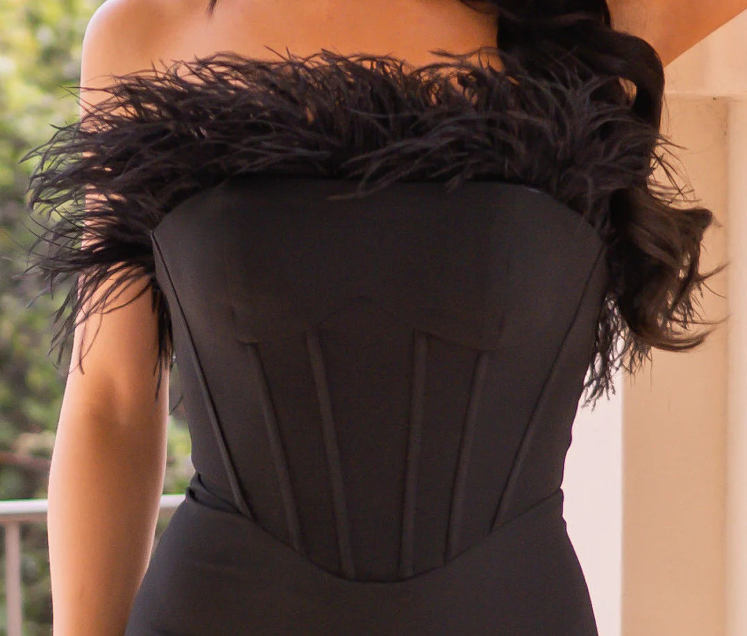 Sloane Corset  Gown - Black Feather