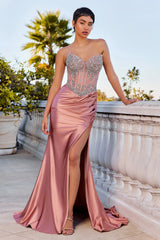 KIMORA GOWN - CRYSTAL STRAPLESS FITTED SATIN DRESS