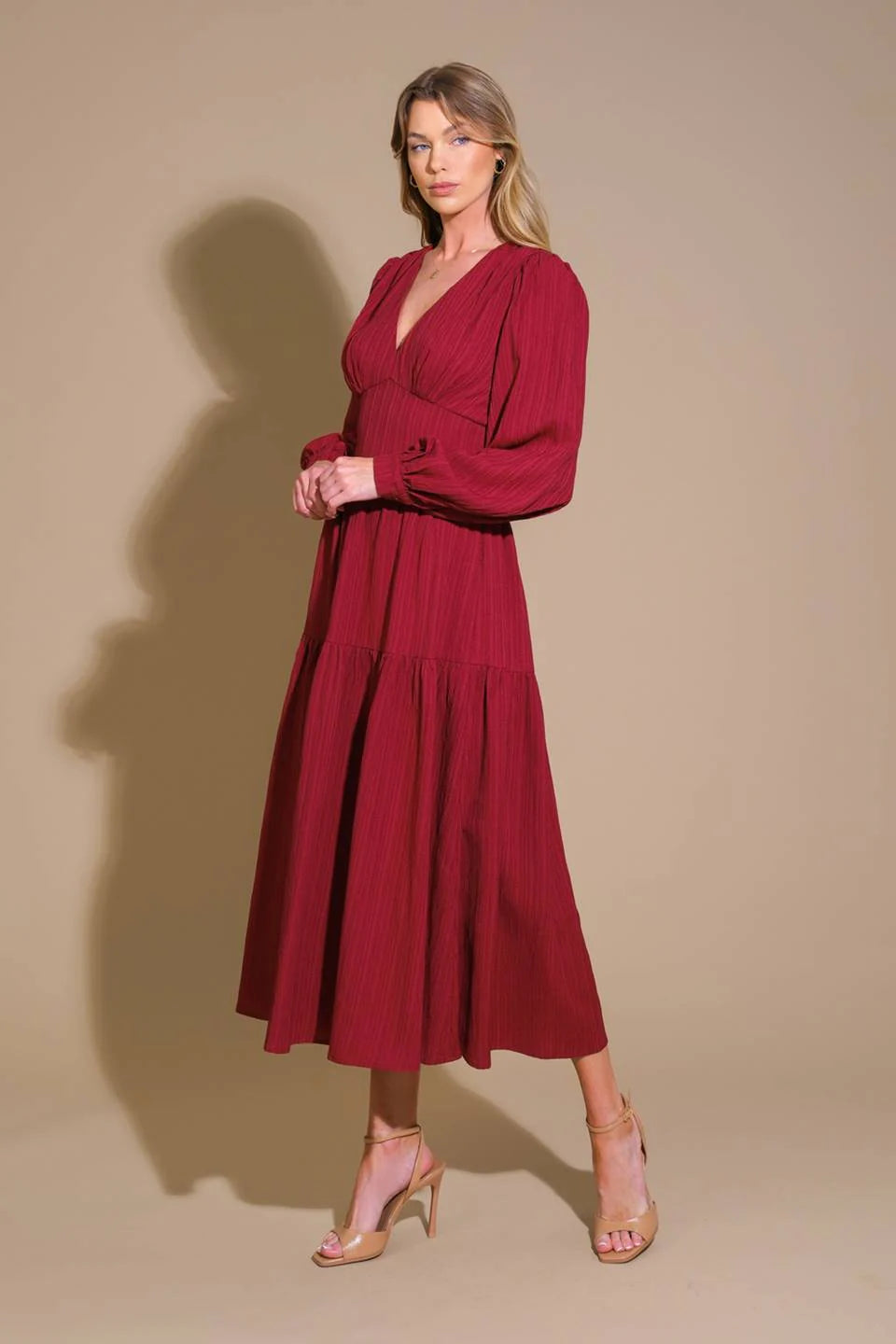 POSH PRESENCE WOVEN MIDI DRESS