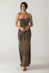 SACRED PROMISES METALLIC WOVEN MAXI DRESS