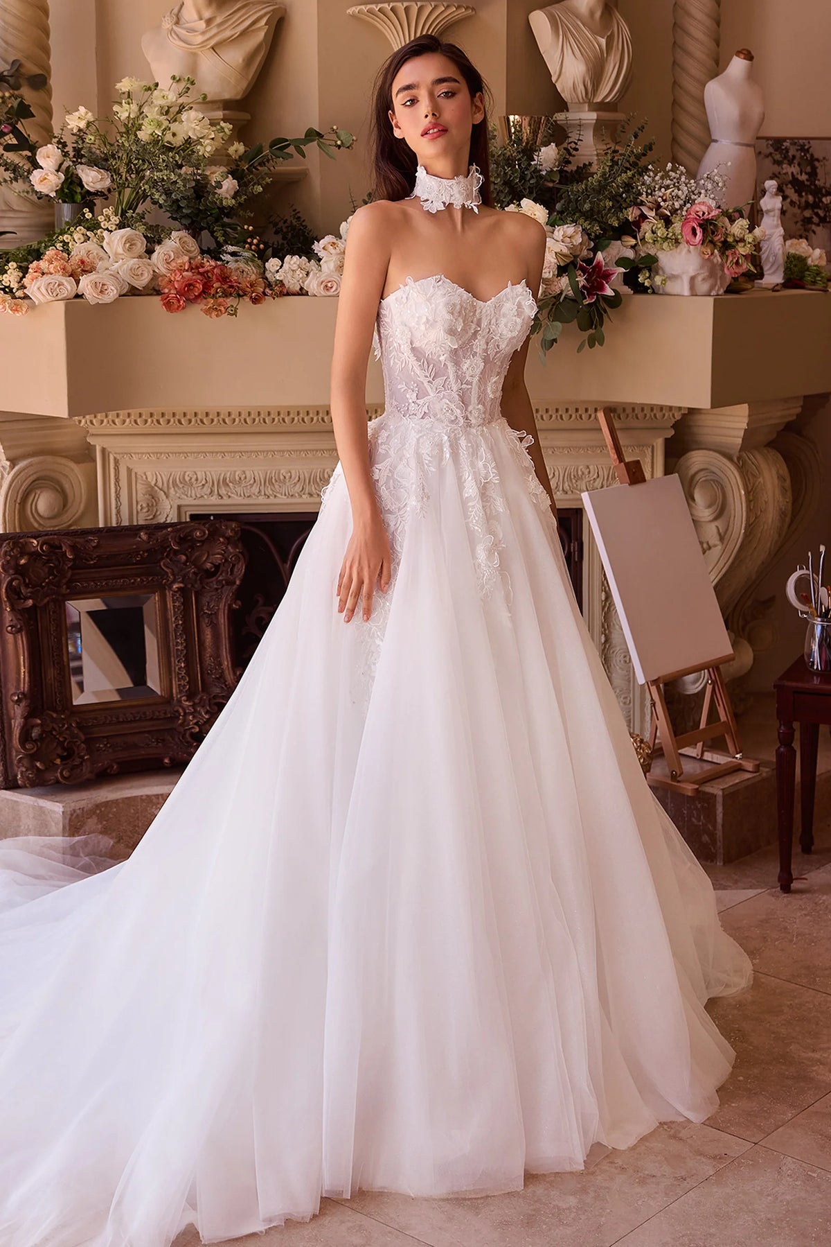 WL041-Strapless Lace & Tulle Wedding Ball Gown-Andrea & Leo