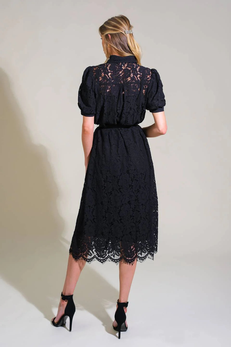 TIMID TO TENACIOUS WOVEN LACE SHIRT DRESS