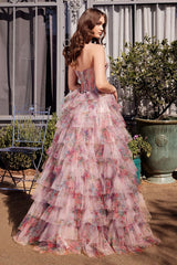 A1463 - PRINT RUFFLE CORSET GOWN - Andrea & Leo Couture