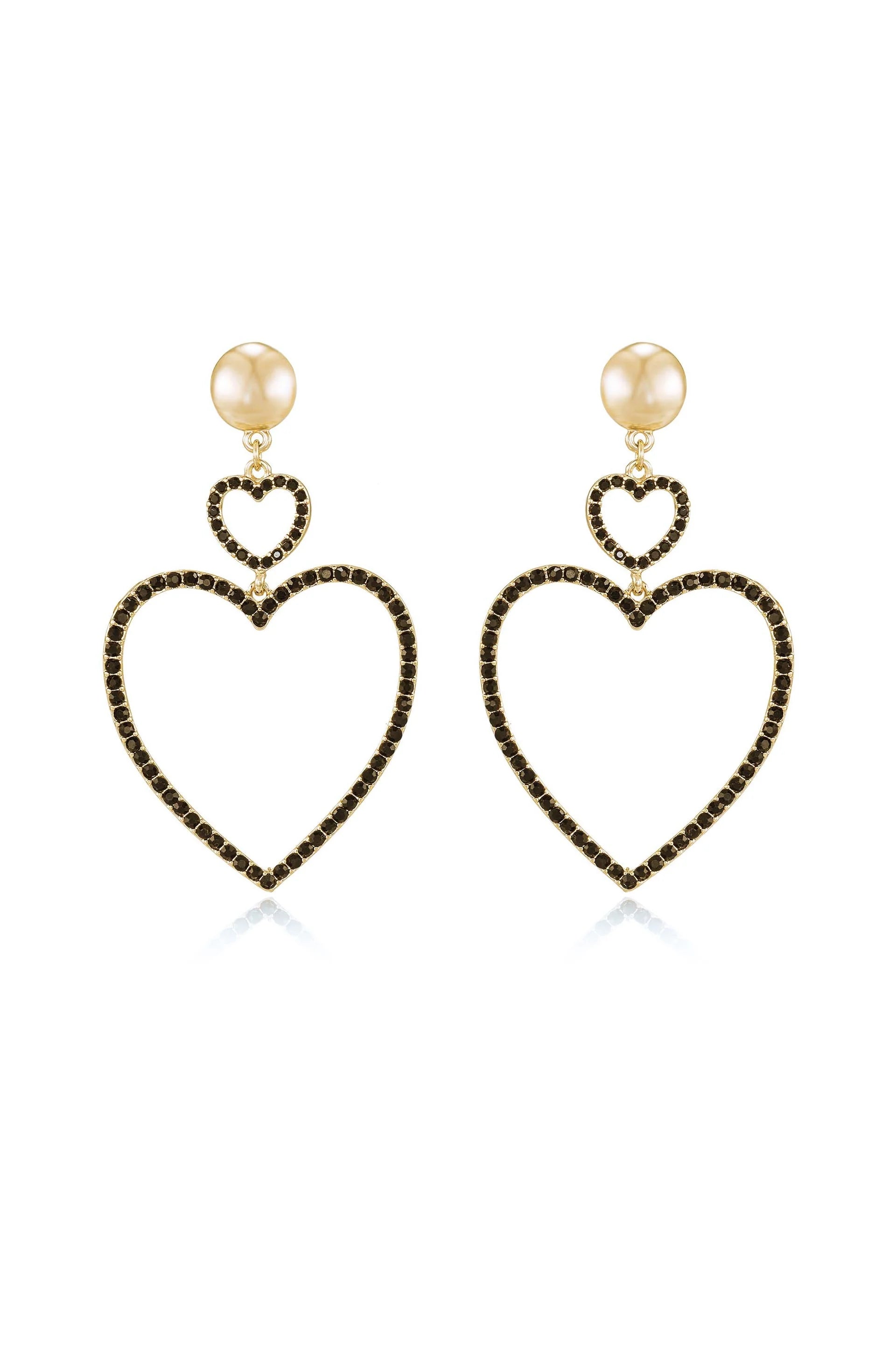 Double Heart Crystal Drop Earrings