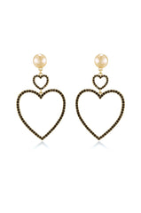 Double Heart Crystal Drop Earrings