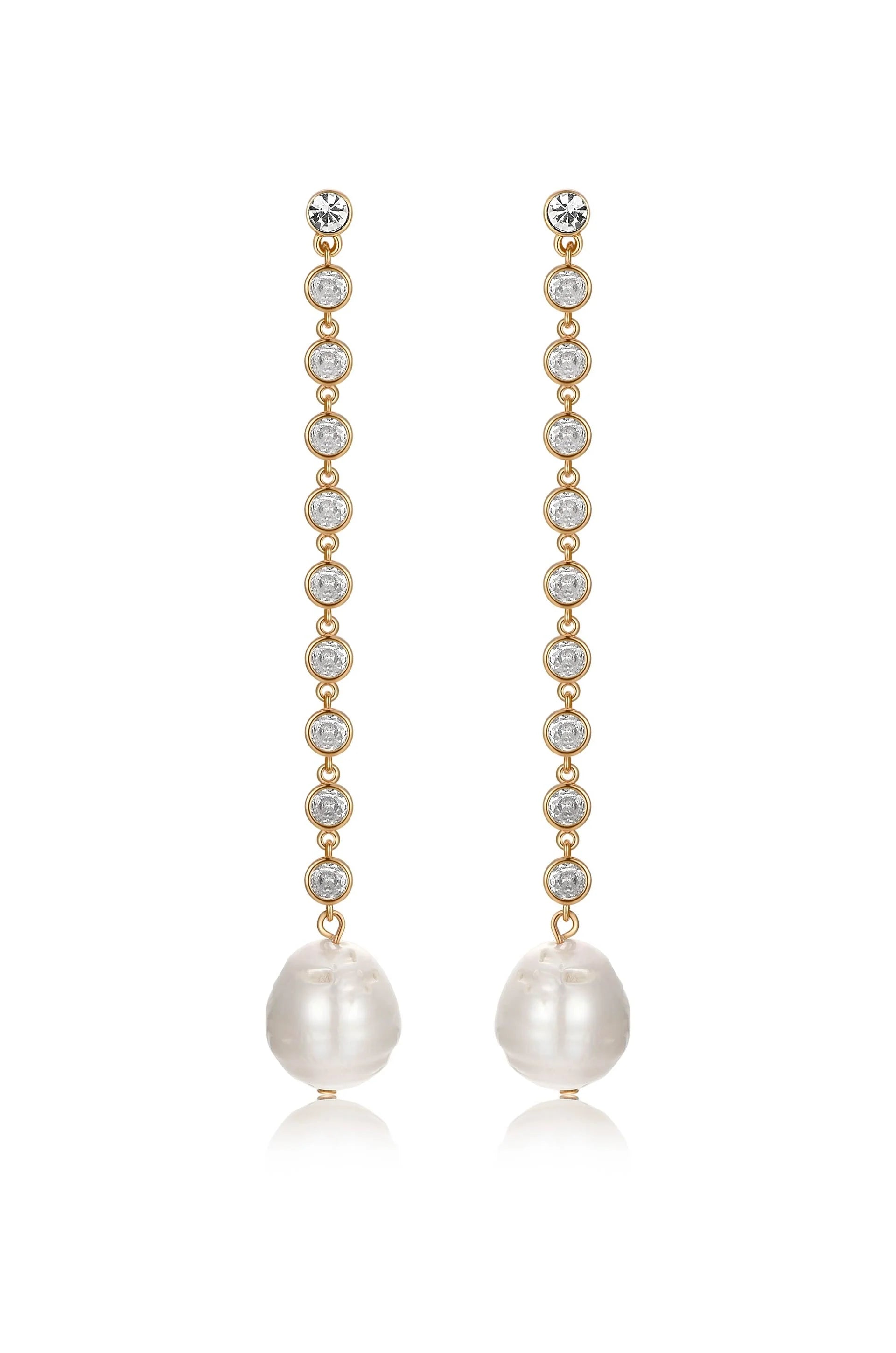 Crystal Chain Pearl Drop Earrings