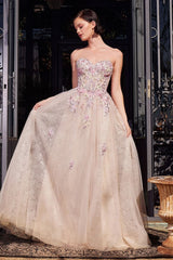 A1468 - SUMMER GARDEN APPLIQUE A-LINE GOWN - Andrea & Leo Couture