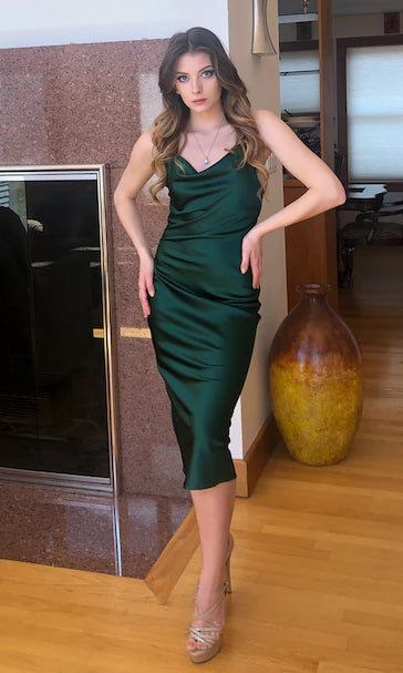 Aspen Midi Dress - Emerald Green Satin