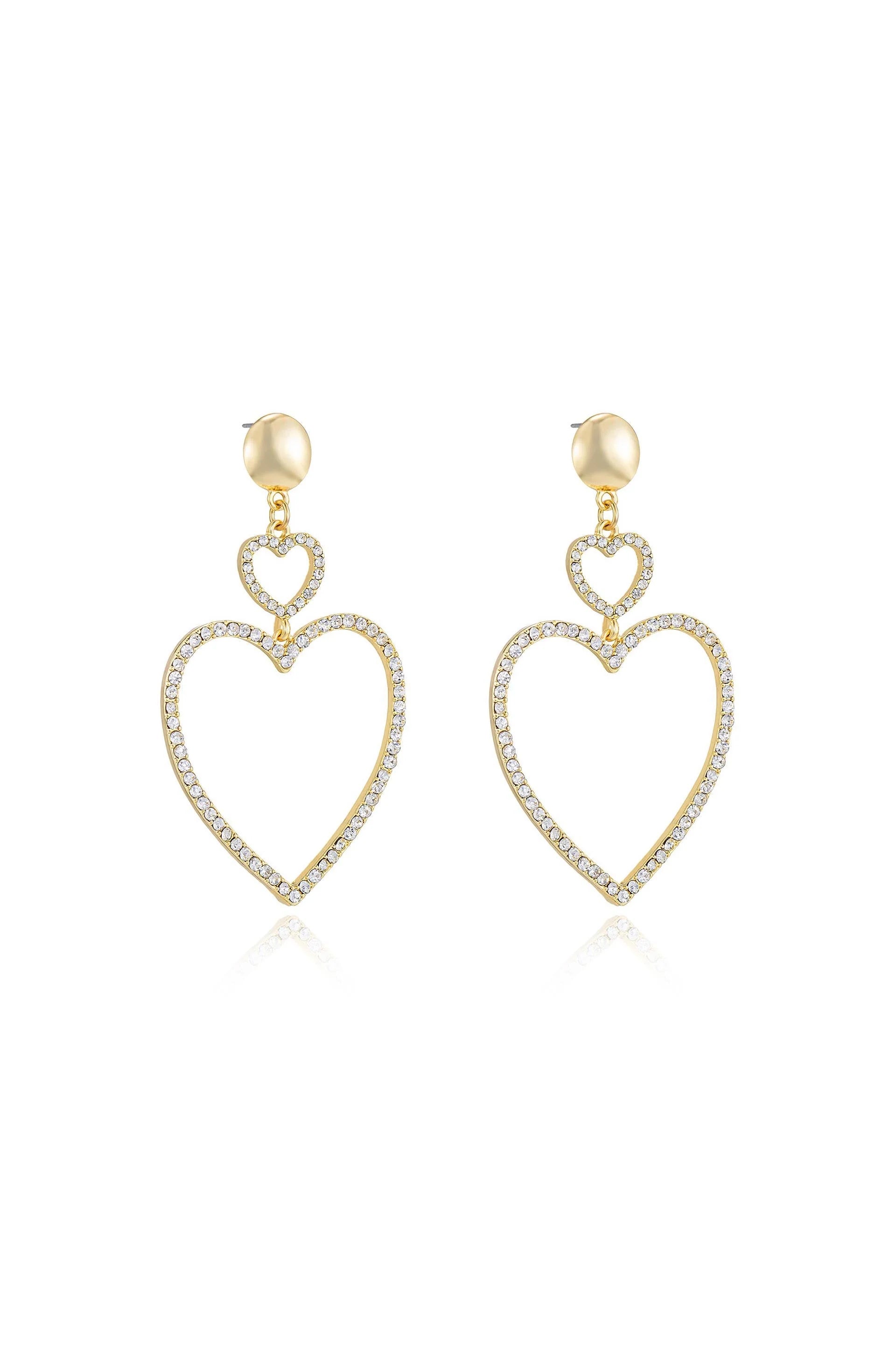 Double Heart Crystal Drop Earrings