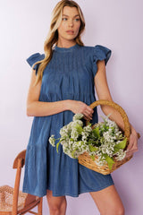 MATCH MY ENERGY WOVEN CHAMBRAY MINI DRESS