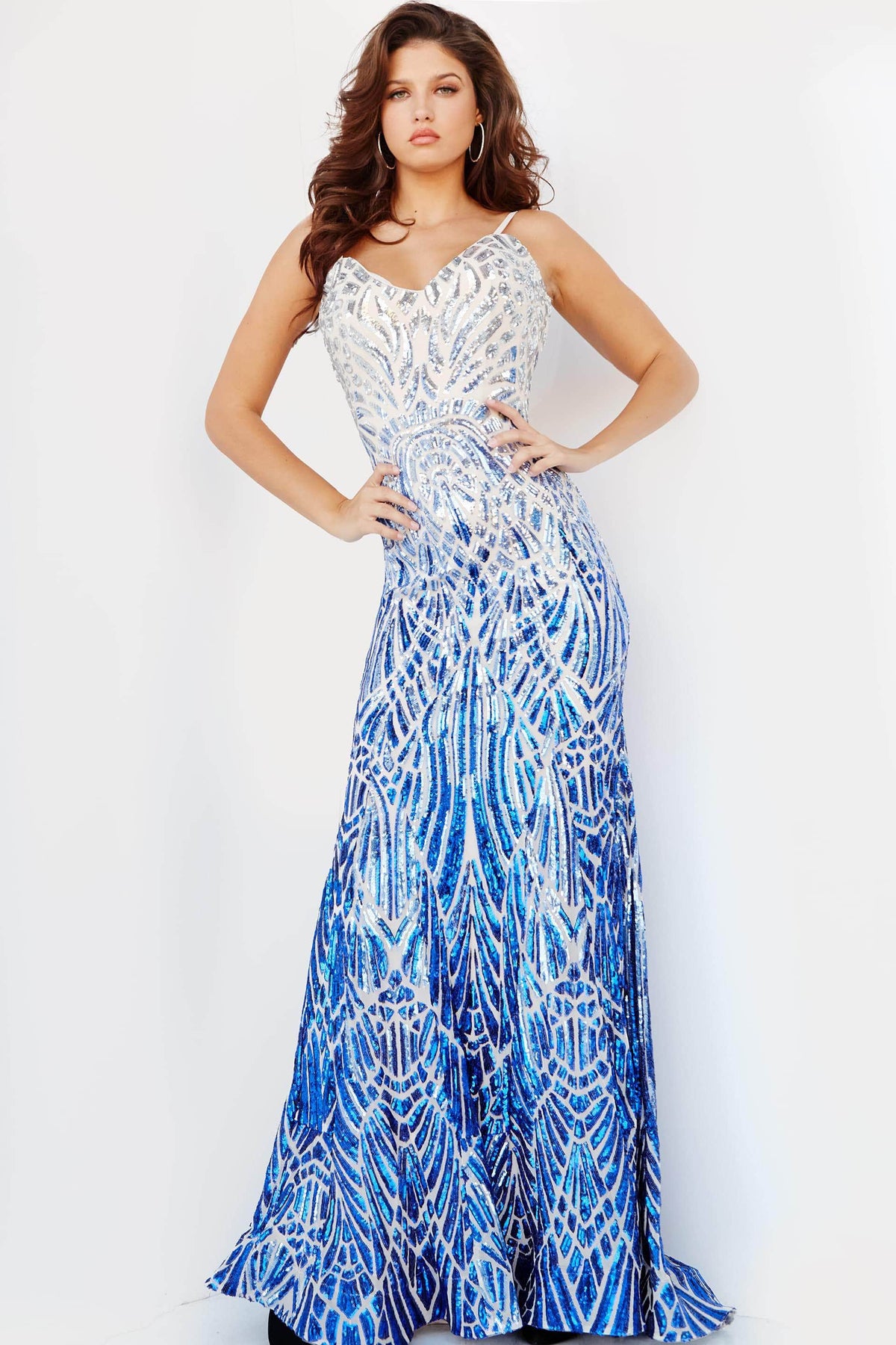 Size 2, Jovani Style 06450 - Silver/Royal - FINAL SALE