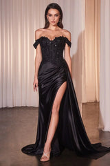 Hailee Gown - Off-the-Shoulder Lace & Satin Fitted Gown