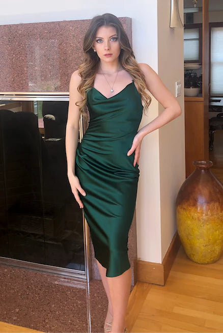 Aspen Midi Dress - Emerald Green Satin