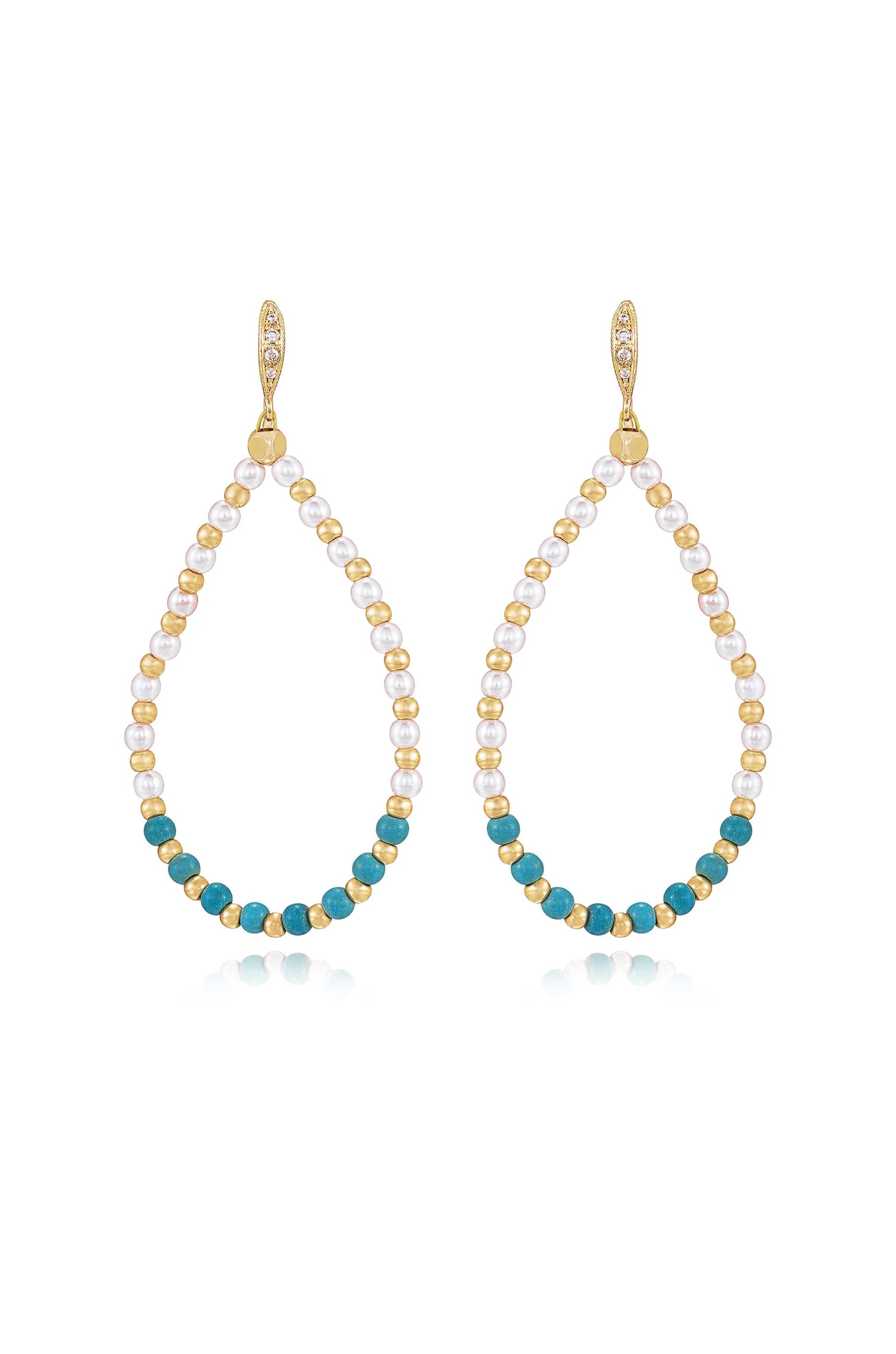 Turquoise and Pearl Teardrop Earrings