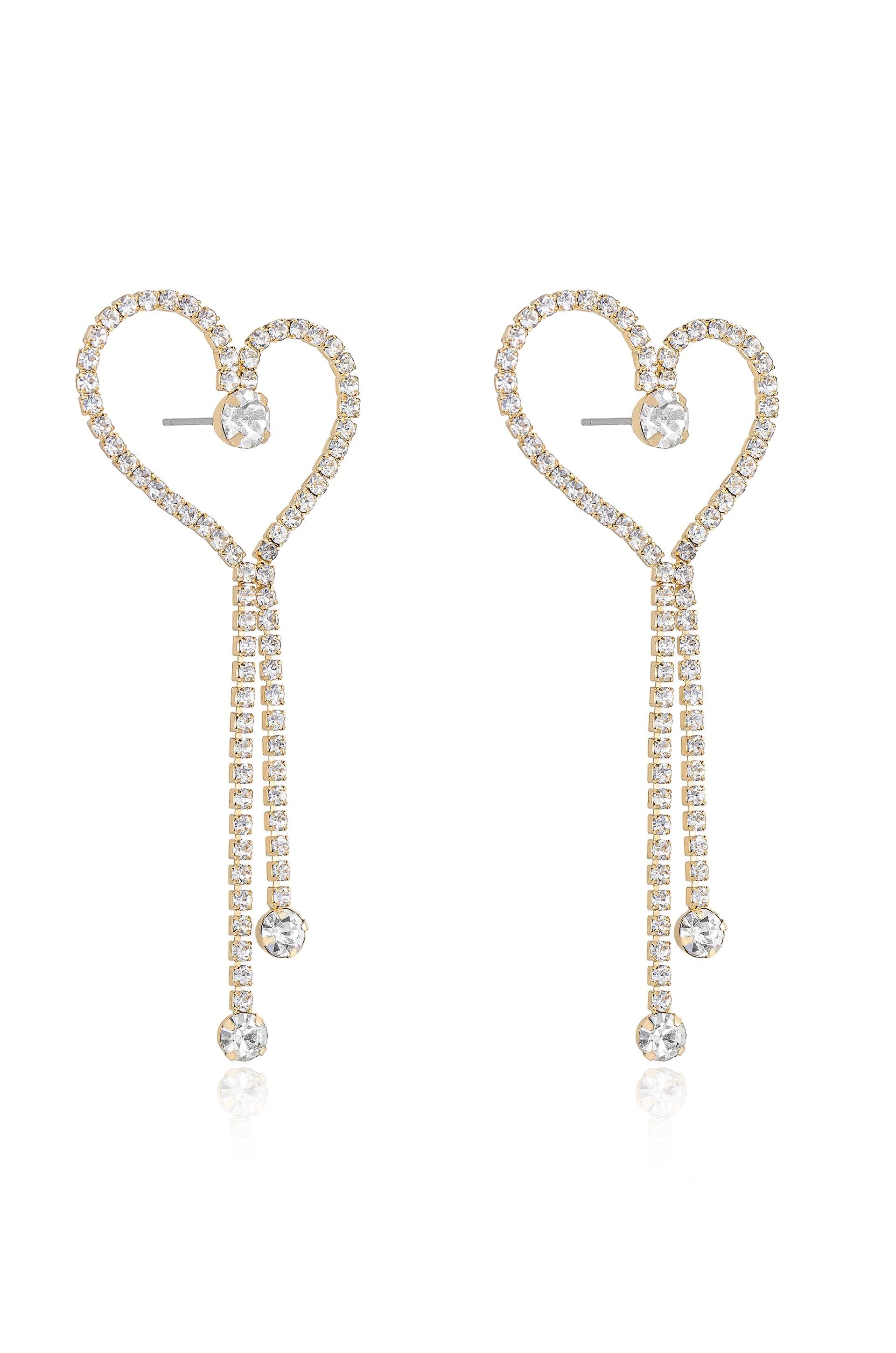 Crystal Heart Linear Drop Earrings