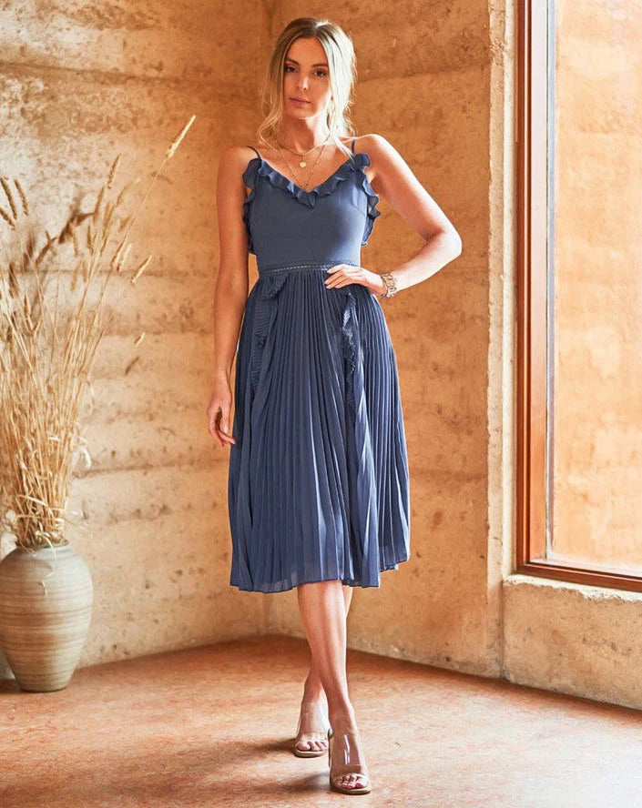 Maia Midi Dress- Steel Blue - FINAL SALE