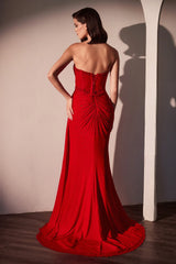 CAMDYN GOWN - FITTED STRAPLESS STRETCH NET RHINESTONE SCATTERED DRESS