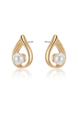 Golden Teardrop and Pearl Earrings