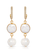 Dangling Freshwater Pearl Huggie Hoop Earrings