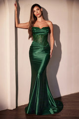 Anja Gown - Satin Strapless Gown with Lace Detailing