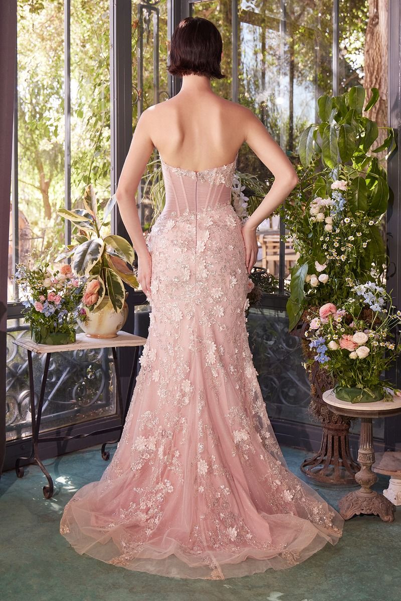 A1396 - SHEER PLEATED CORSET GOWN - Andrea & Leo Couture